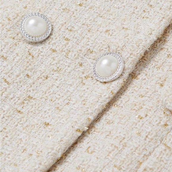 ♥️ Metallic Tweed Double Breasted Blazer in Cream - Picture 6 of 9